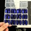 144 Piezas Uñas Postizas Cortas Medias Azul Oscuro Brillante Cobertura Completa Uñas Postizas Ojo de Gato Uñas Postizas Mujer