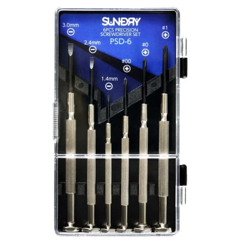 SUNDRY Precision Screwdriver Set, 6-Piece Set (+00/+0/+1/-1.4/-2.4/-3.0mm) with Storage Case, for Small Screws, Machine Screws, Watches, Glasses, Toys