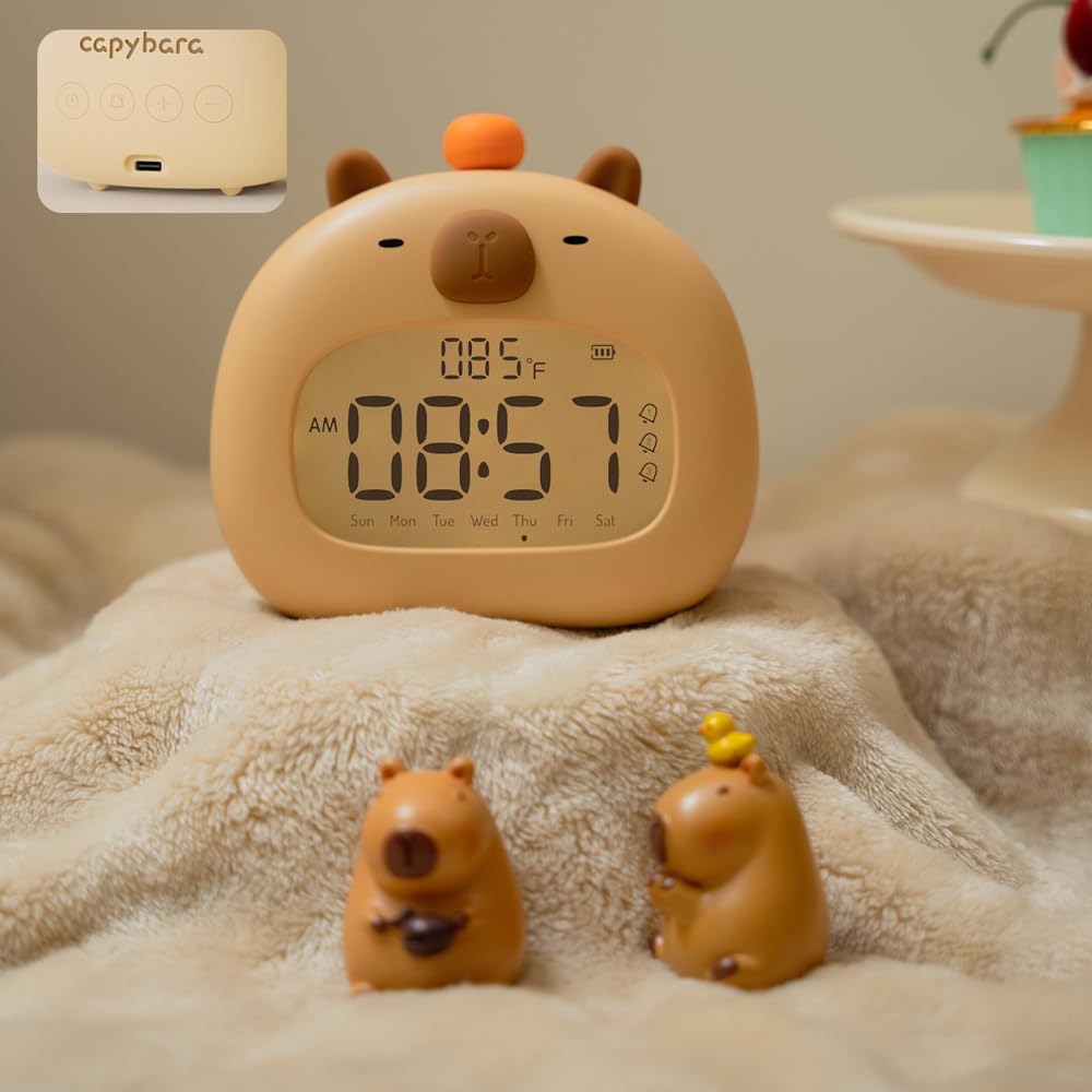SPuRuiMaK Kids Alarm Clock, Animal Shape, with Night Light, Dimmable, Snooze Function, Countdown Function, Temperature Display, Japanese Instruction