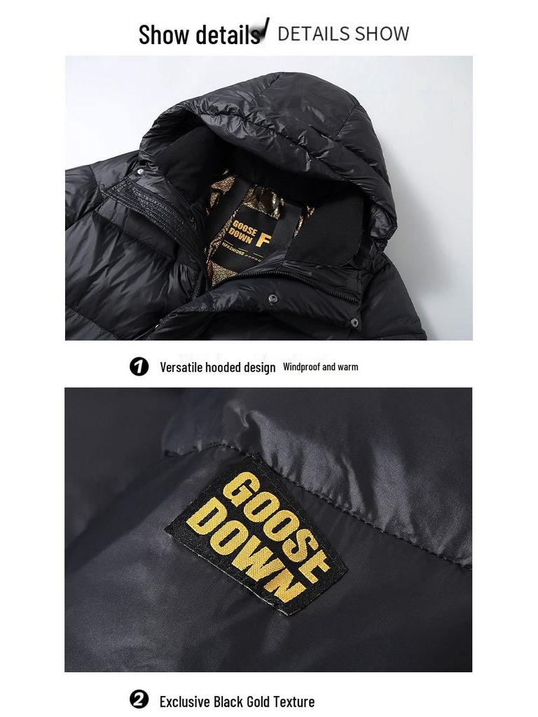 Black Gold Hooded Men's Goose Down Jacket - Thickened, Warm, Cold-Proof Winter Coat