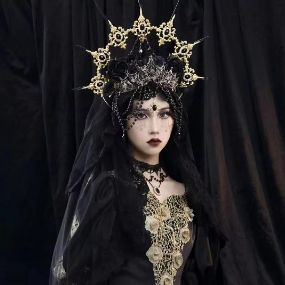 Stage Performance Baroque Rhinestone Crown Elegant Princess Tiara Goddess Halo Headwear  Lolita