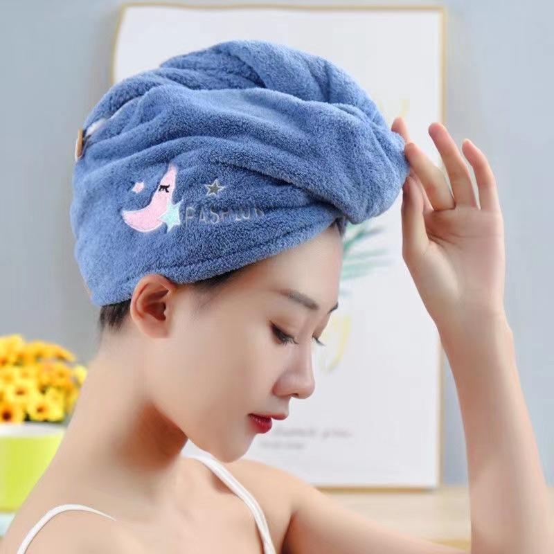 Women's Thickened Dry Hair Shower Cap Cartoon Embroidery Water Absorbent Triangle Hat