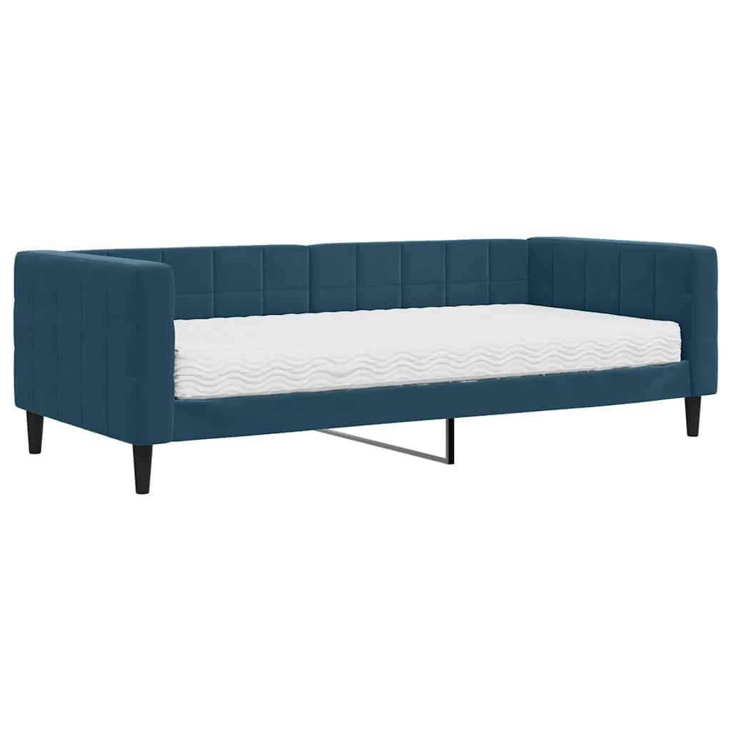 Vidaxl Sofa Z Materacem Do Spania, Niebieska, 90X200 Cm, Aksamit