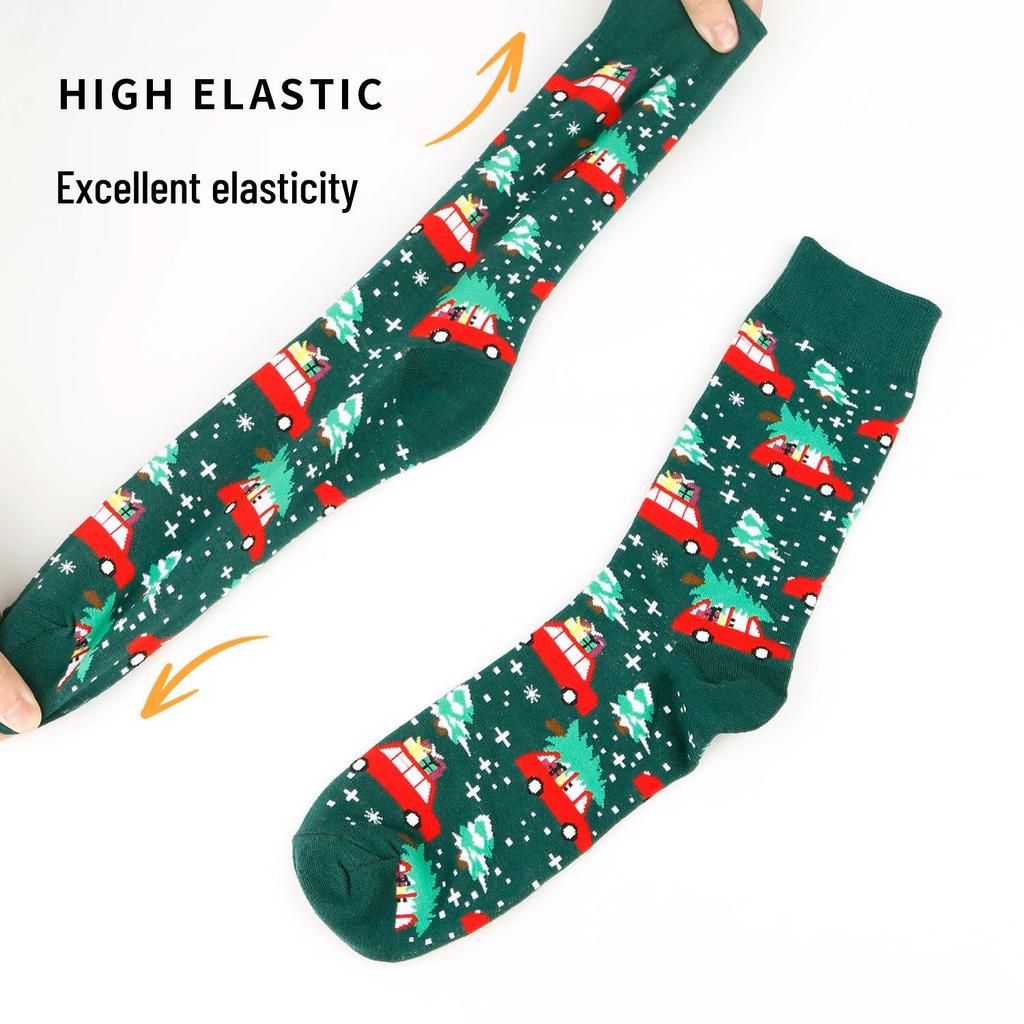Festive Mid-Calf Cotton Socks: New Trendy Colorful Christmas Men's Plus Size Casual Socks