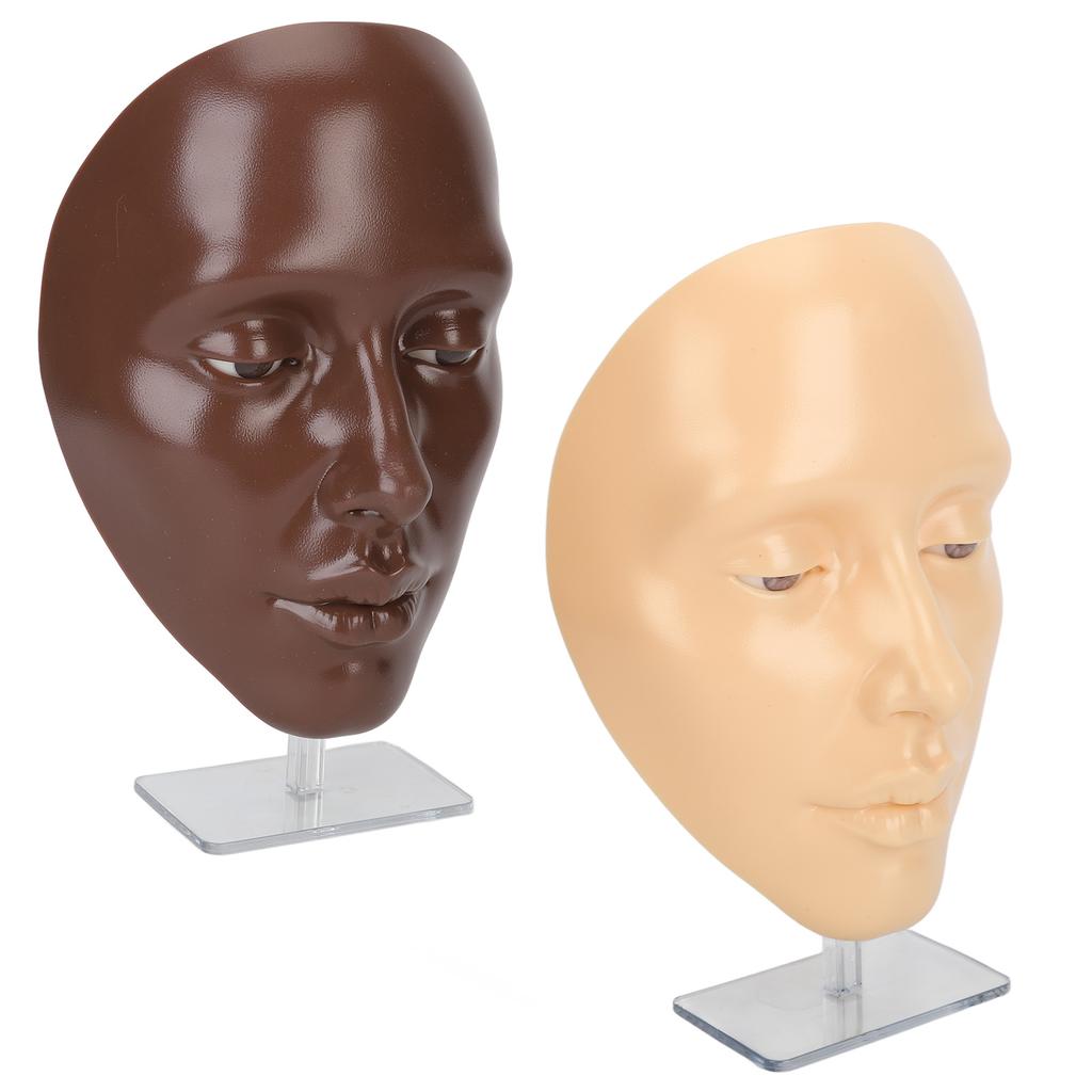 2 Set Makeup Practice Face 5D Silicone Full Face Makeup Mannequin Face with Stand for Emerging Makeup Artist