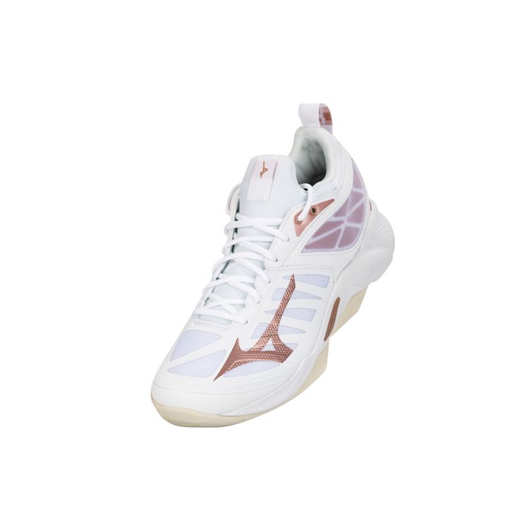 Mizuno Wave Dimension Stoff Synthetikleder Dämpfung Leicht Atmungsaktiv Low-Top Volleyballschuhe Unisex Sneaker Weiß Roségold V1GC224036