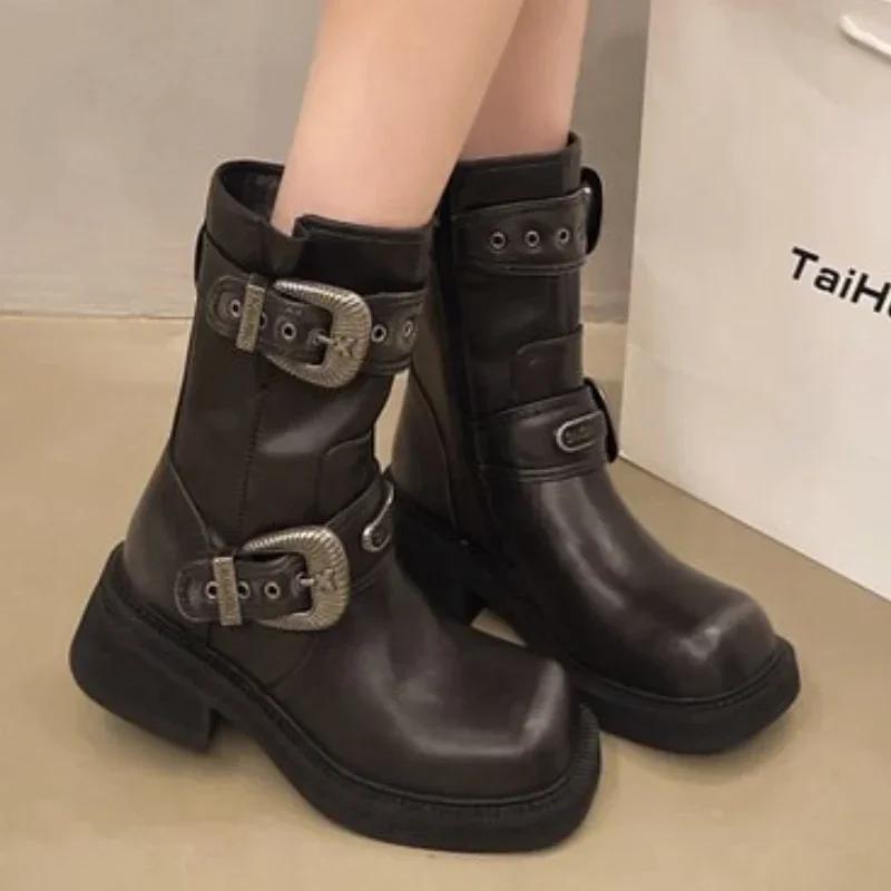 

Женская обувь 2024 года, новая мода, слипоны, с двойной пряжкой, однотонные, износостойкие женские туфли для улицы, женские ботинки с круглым носком 35 чёрный