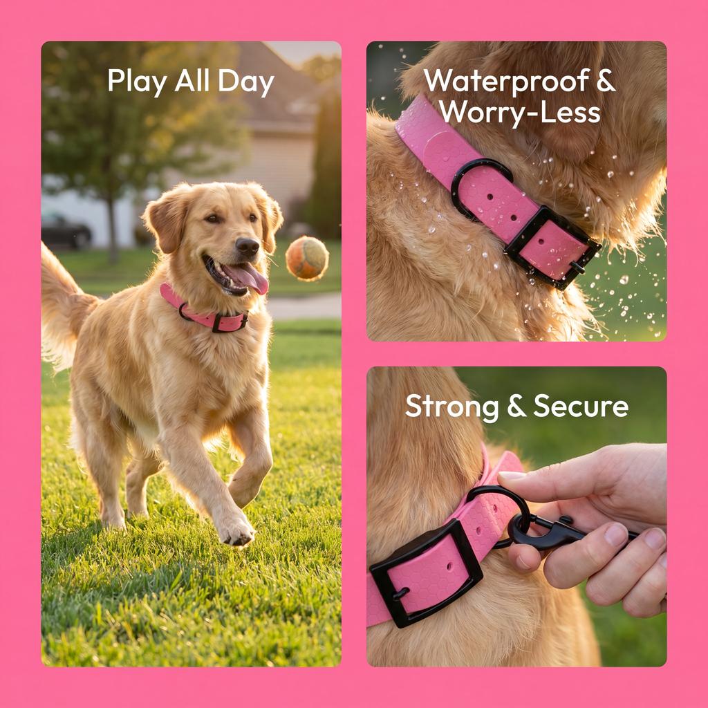 Custom Waterproof PVC Dog Collar Smell Proof Honeycomb Bright Pink Pet Collar Zinc Alloy Buckle for Swimming Hunting Training