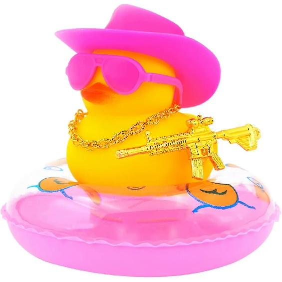 Duck Car Ornaments Yellow Duck Car Dashboard Decorations Set with Sunglasses, Swimming Ring Kids Bath Toys Home Duck Decoration