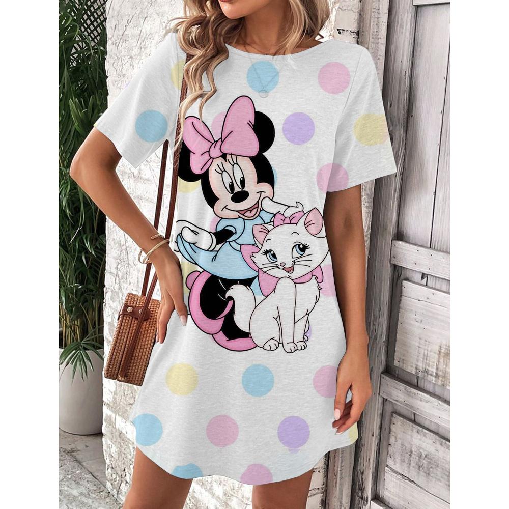 Abito estivo da donna Disney Topolino Primavera Scollo a O Manica Corta Vita Larga Abito con Volant