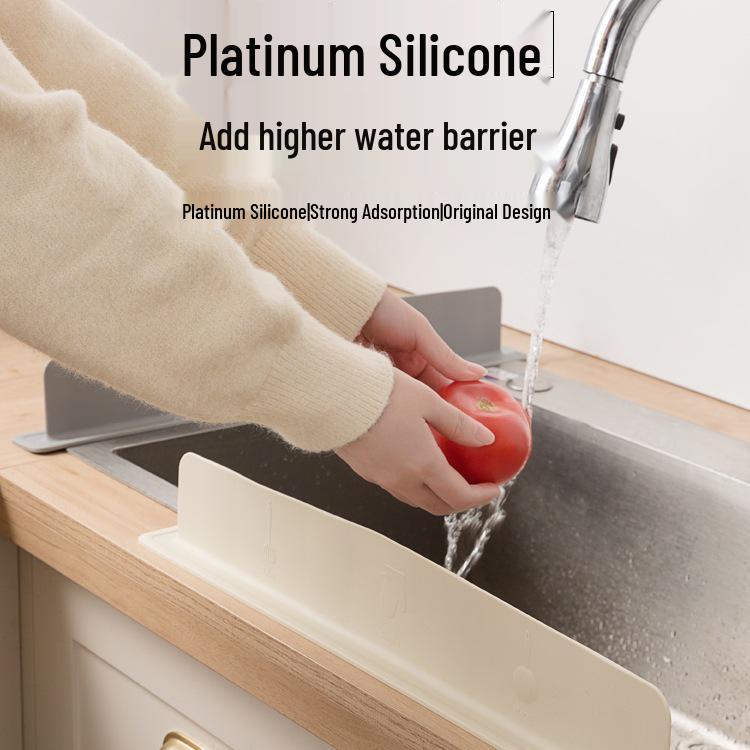 

Silicone Sink Splash Guard Strip - Heightened Dishwashing Water Barrier Beige