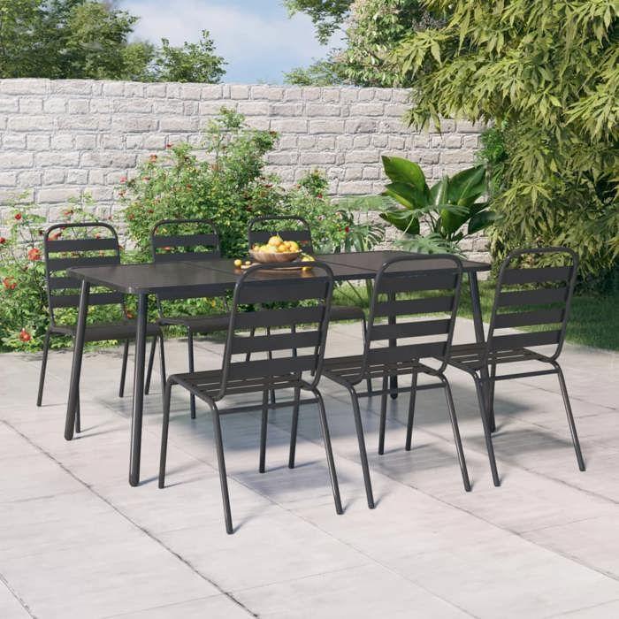 VidaXL Ensemble à manger de jardin 7 pcs anthracite acier, ensemble de salle à manger, ensemble de salle à manger 3187993