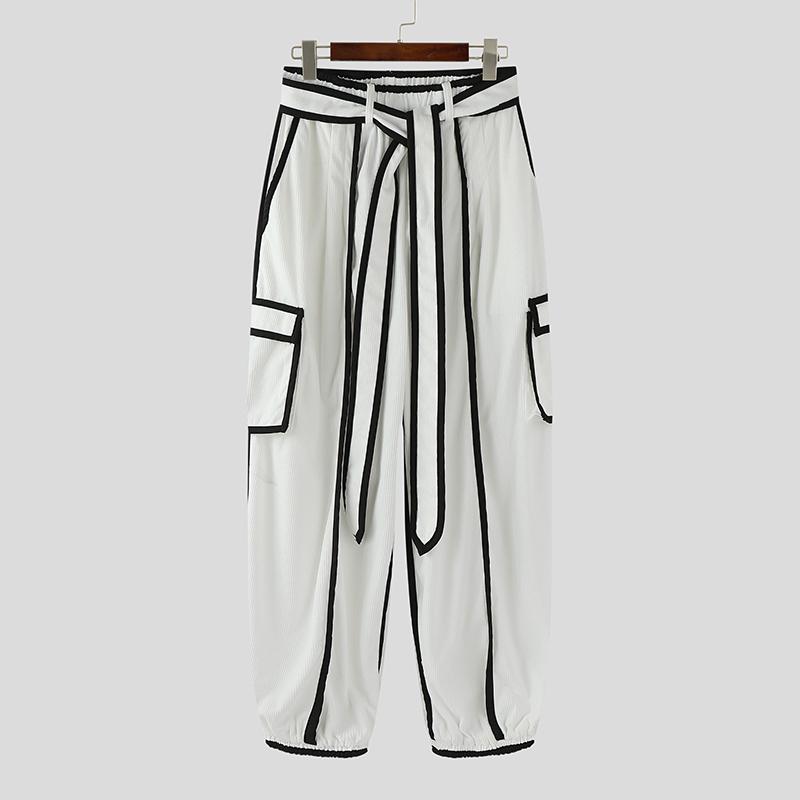 INCERUN Podzim Jaro Pánské Ležérní Elastický Pas Prošívaný Pás Dlouhé Harémové Kalhoty