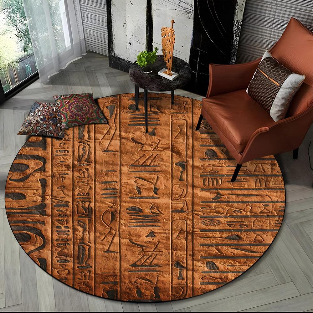 2025 New Ancient Egypt Hieroglyphic Mythology Wall Painting Glyph Round Carpet Rug for Bedroom Living Room Sofa,Decor Floor Mat