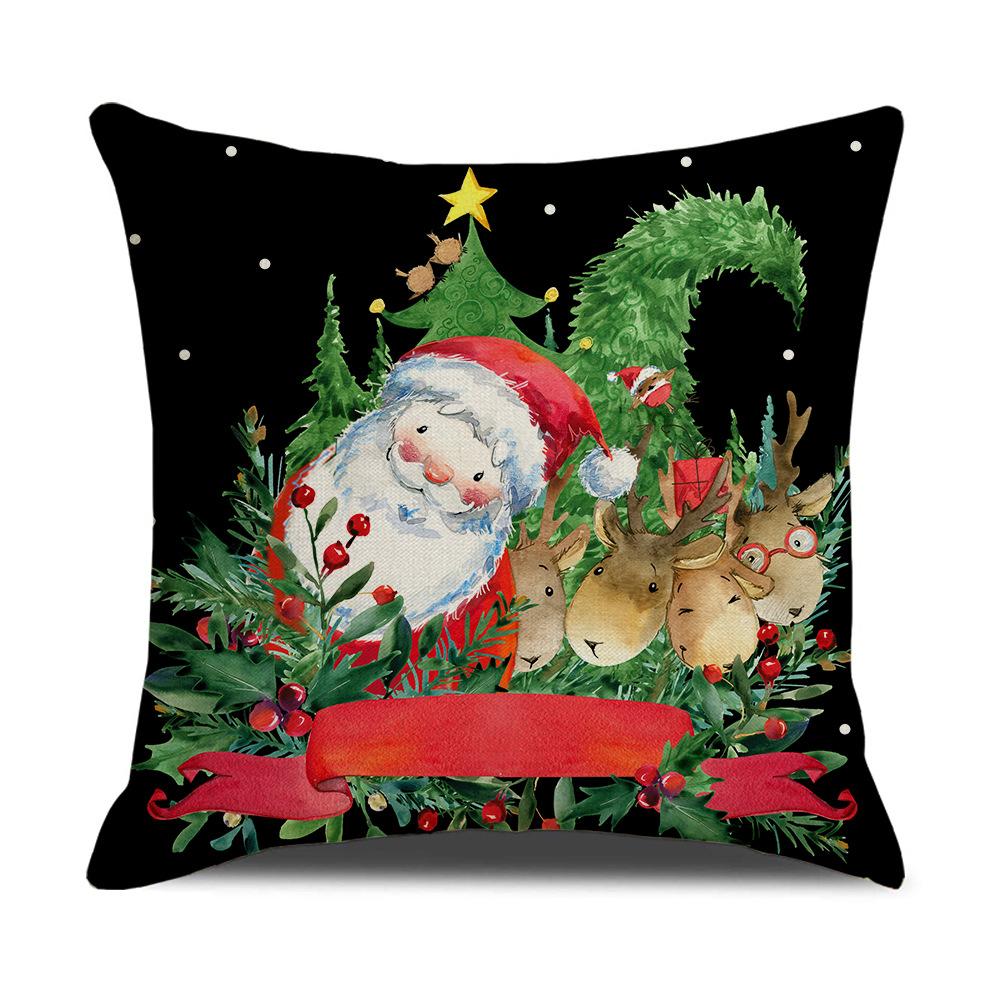 Christmas Pillow Cover New Linen Cartoon Black Print Holiday Home Sofa Cushion Cover