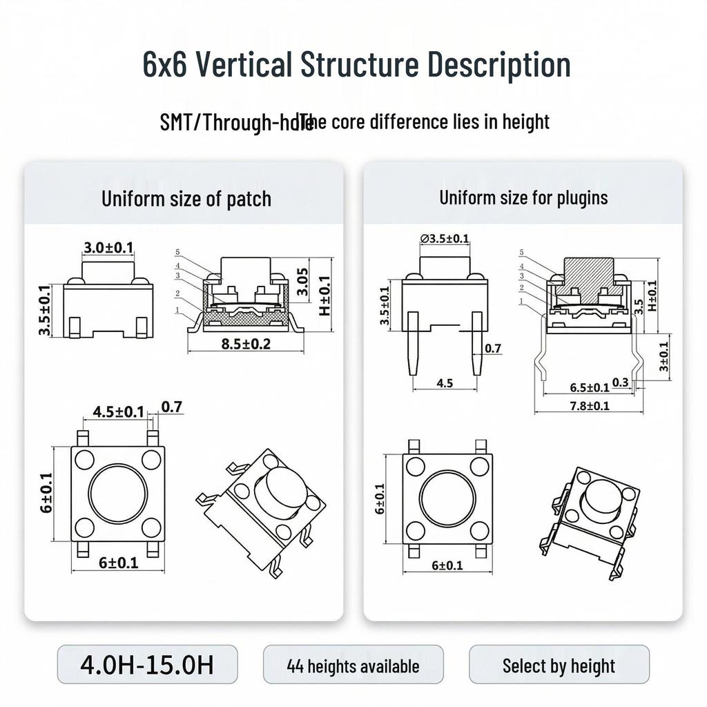 6x6 Vertical Tactile Push Button Switch