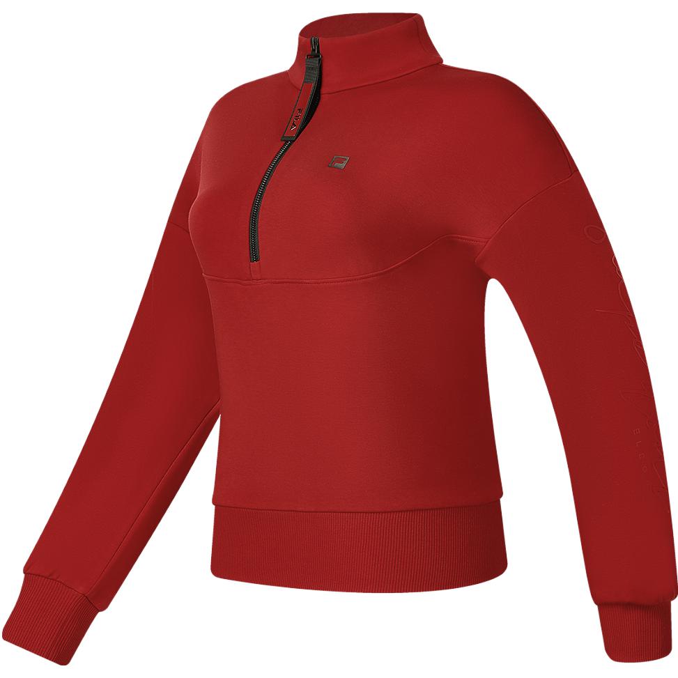 

Fila 2023 Зима Новинка Вязаный флисовый пуловер Свободный Фитнес Спорт Стойка воротник Толстовка Женская толстовка Глазурованный красный A11W341211F-WI XL