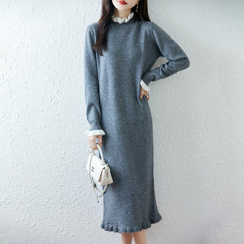 Women Sweater Dress 100% Wool TIDENOVEL Turtleneck Knit Long Pullover Winter Jumpers Wool Long Dress Female
