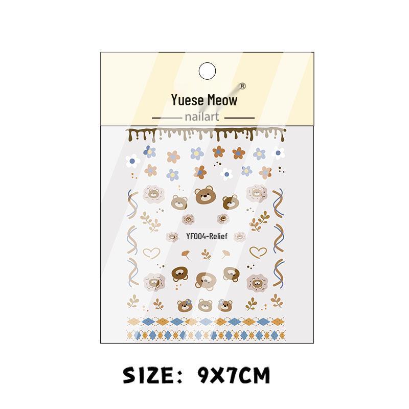 INS Grey Little Bear Cute 3D Nail Stickers: Cartoon Flowers & Desserts Decals Grey Little Bear