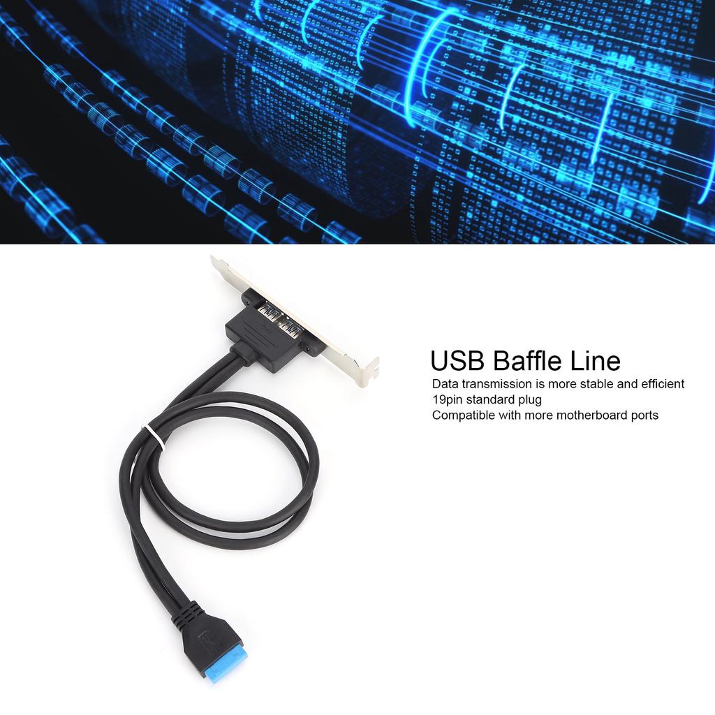 Double USB Baffle Cable Motherboard 19 Pin to Dual Port A Female Extension Rear Panel Bracket