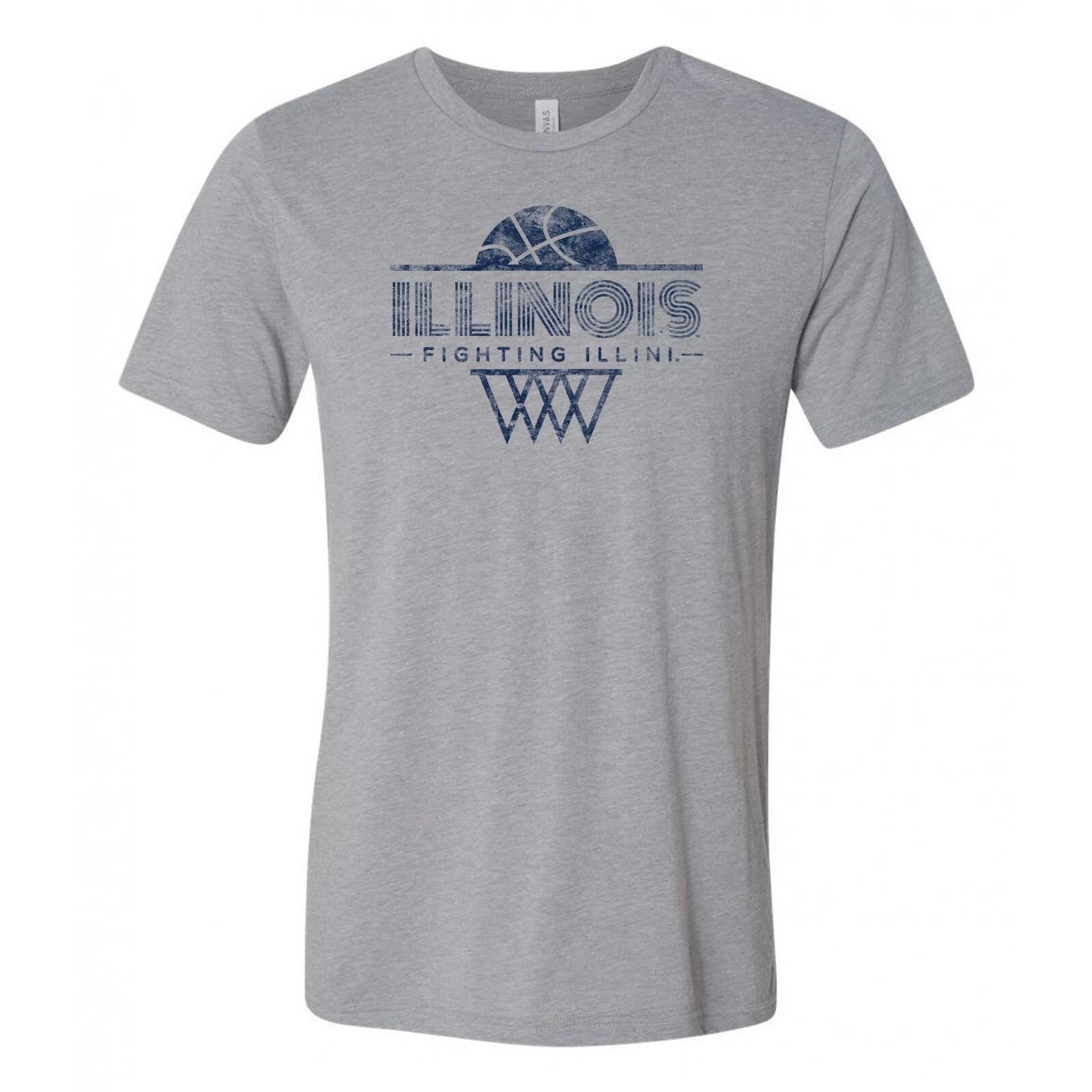 Illinois Fighting Illini Oblique Basketball Hoop Triblend Shirt - Athletic Grey S