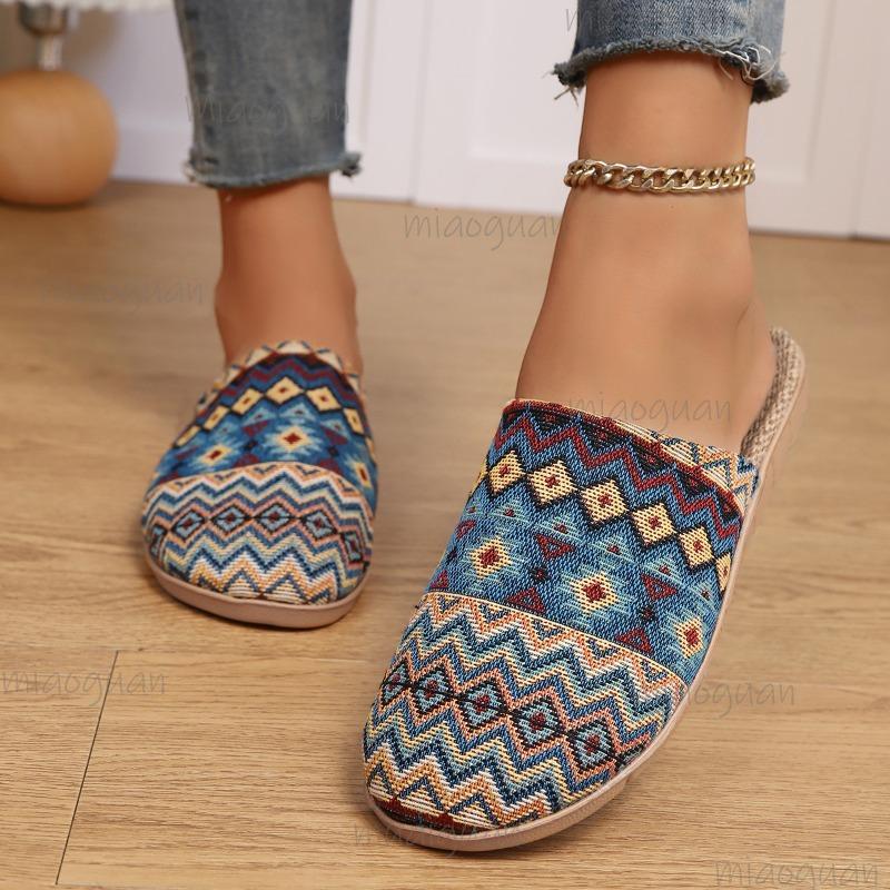 Fashion Summer New Linen Slippers Woven with Grass Cover Toe Ethnic Style Women's Home Indoor Slippers Large Size Slip On Comfortable