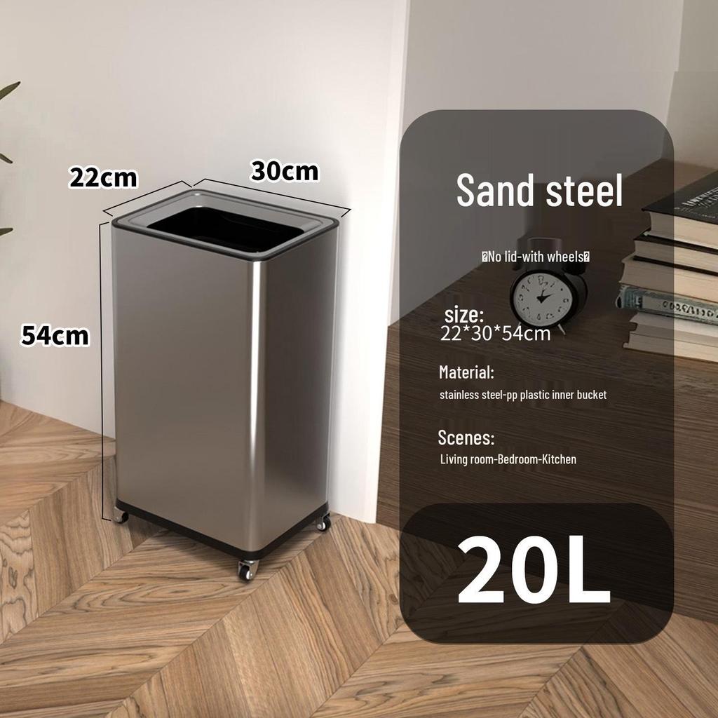 Einfacher Moderner Edelstahl-Mülleimer mit Rädern – Vertikaler Klappdeckel, Quadratisches Design für Küche & Wohnzimmer