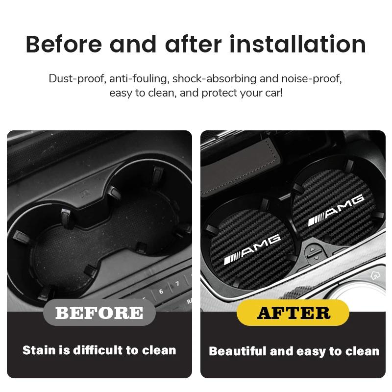 GUFPR1 For AMG B W206 W211 W212 W201 W210 W168 GLC W176 W124 W126 W140 W169 W177 W204 2Pcs Car Coaster Water Cup Mat Non-Slip Pad