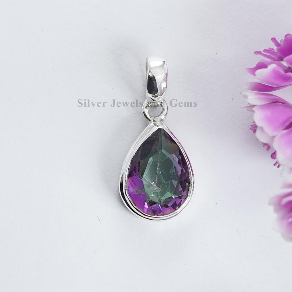 Teardrop Mystic Topaz Pendant: Handmade 925 Sterling Silver Necklace