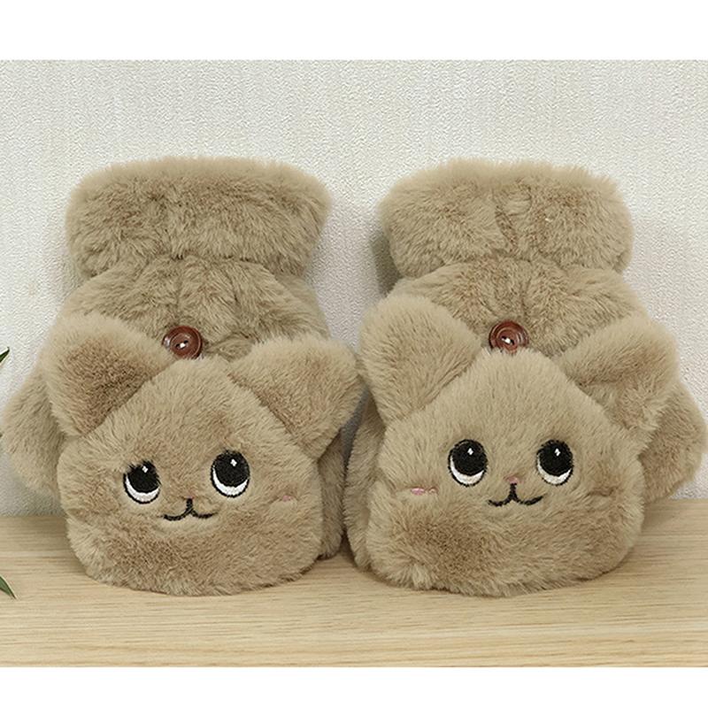 Damen Winter Plüsch Katze Fäustlinge Fingerlose Handschuhe Plüsch Warme Handschuhe Winter Weiche Verdickte Handschuhe Mädchen Halbfinger