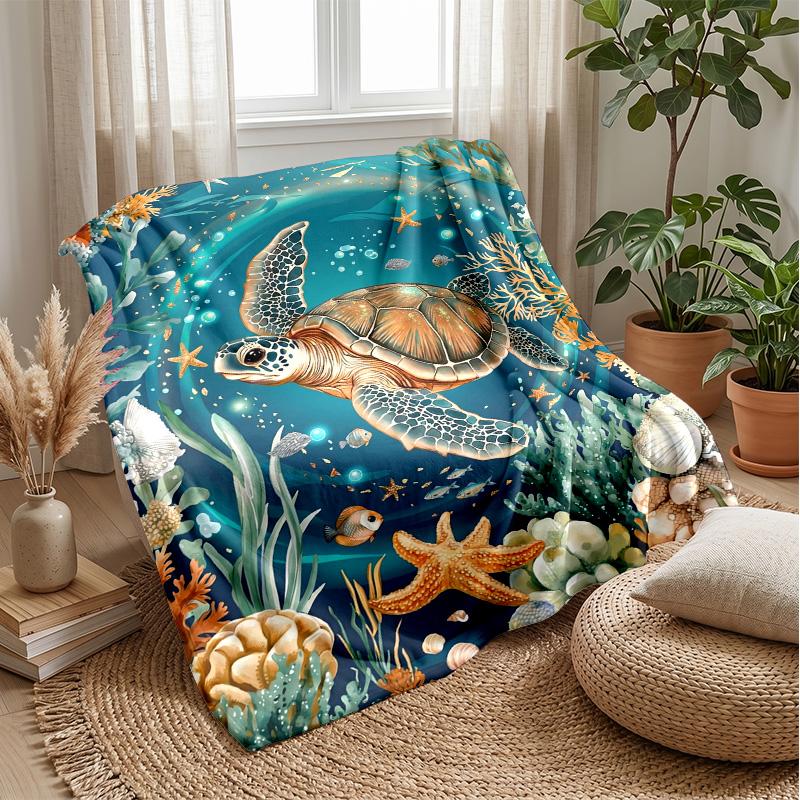Oceanic Sea Life 3 Theme Blanket Lightweight Warm Flannel Blanket Decorative Throw Blanket for Home Decoration