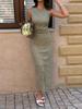 Elegant European-Style Green Lace Dress with Cinched Waist for Women, Spring/Summer 2026