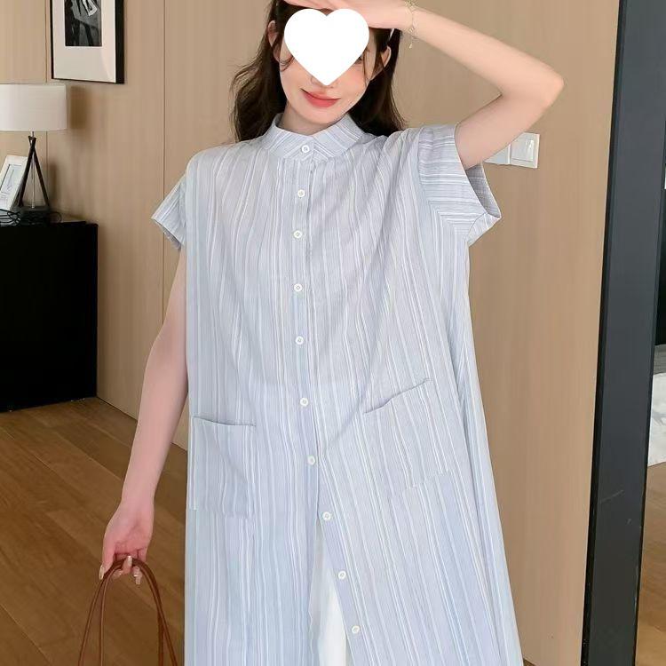 Japanese Summer Striped Shirt Dress & Lace Skirt Two-Piece Set