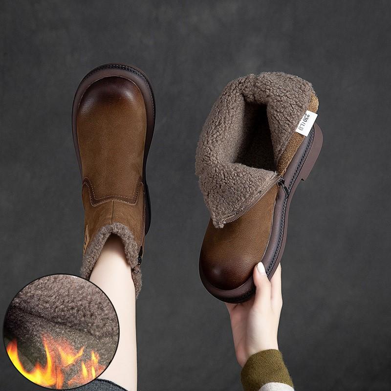 Fashion GKTINOO 4cm Natural Genuine Leather Ankle Boots Soft Soled Flats Booties Autumn Women Chunky Cow Suede Comfy Spring Rubber Shoes