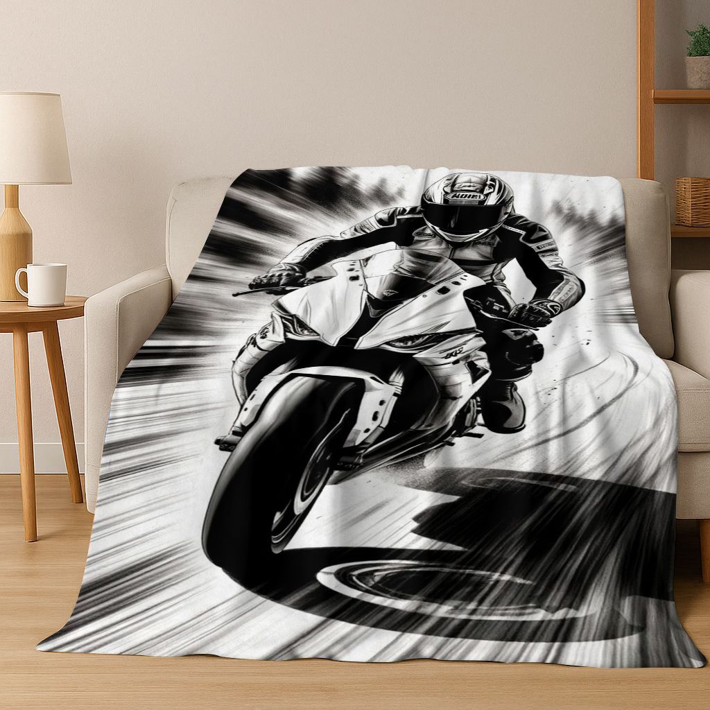 Personalized Motorcycle Rider Motorbike Art Flannel Blanket,Cozy Soft Throw Blanket for Home Bedroom Bed Sofa Picnic Cover Gift