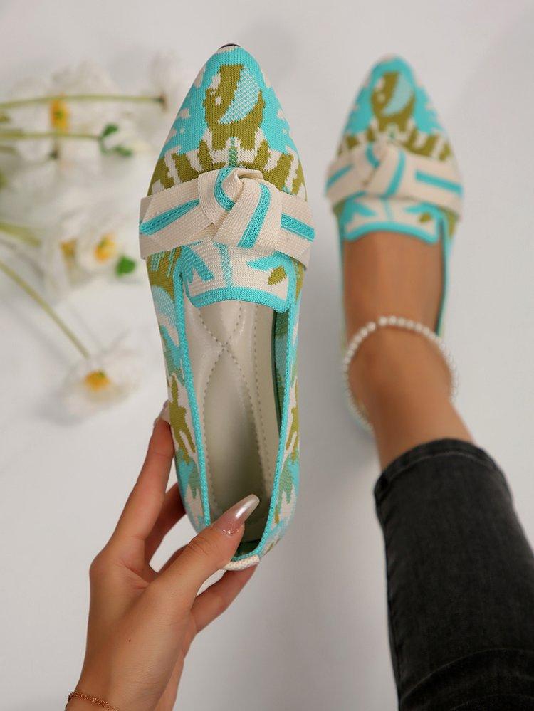 Schmal zulaufende flache Dameneinzelchuhe in Übergröße 2025 Mode Fliegenstrick Ein-Schlupf Schleife Lässig Atmungsaktiv Farbblockierung Einzel