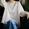 2025 Autumn French Lace Embroidered Retro Cotton Long Sleeve Shirt for Women