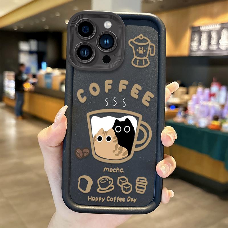 Cartoon Popular Coffee Cat Phone Case For IPhone 17 16 15 14 13 12 11 Pro Max Non-Slip Protective Soft Durable Flexible Cover