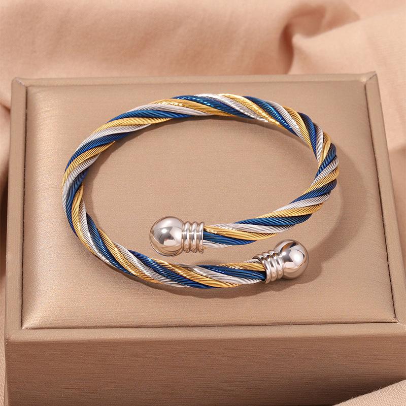 Popular, Personalized Trend, Retro Stainless Steel Winding Geometric , Pearl Steel Wire