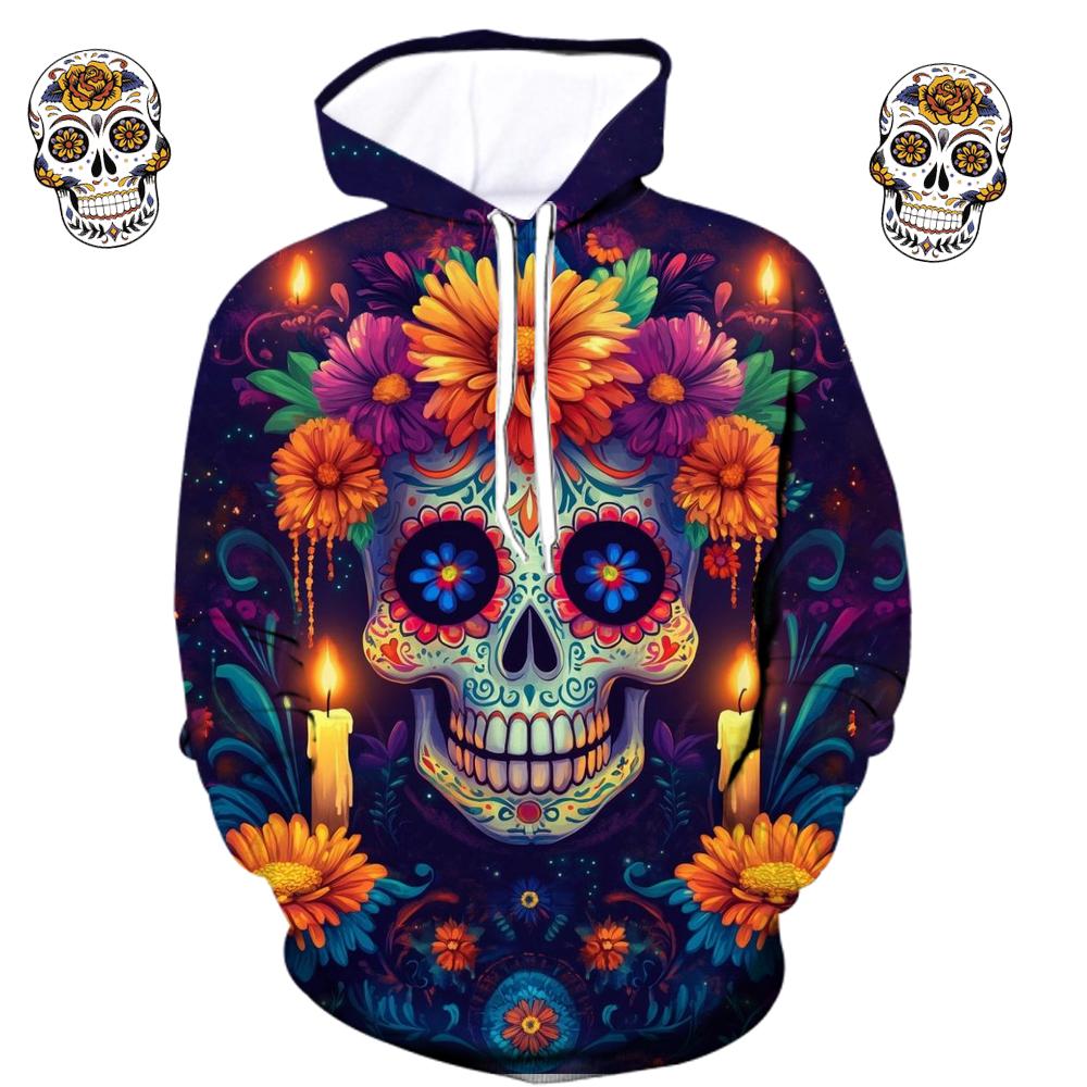 Sudadera vintage para hombre con estampado gráfico de calavera 3D, sudadera informal con capucha, ropa de gran tamaño para otoño y primavera, jerséis de manga larga estilo Harajuku
