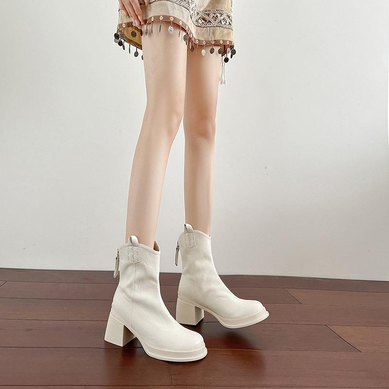 Sweet and Cool Fried Street~ Leather Retro Martin Boots Versatile New Chelsea Chimney V-mouth Short Boots Women's Thick Heel Thin Boots