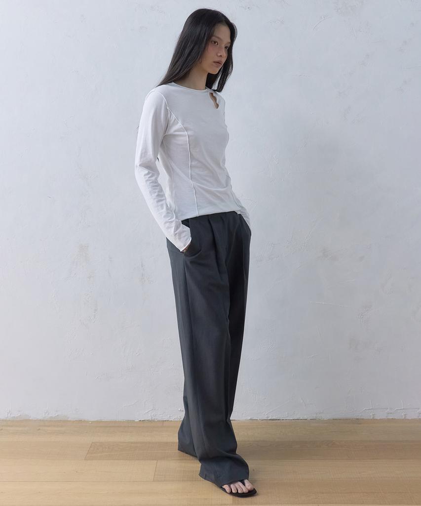 Letual One-Pleat Wide Slacks_Charcoal