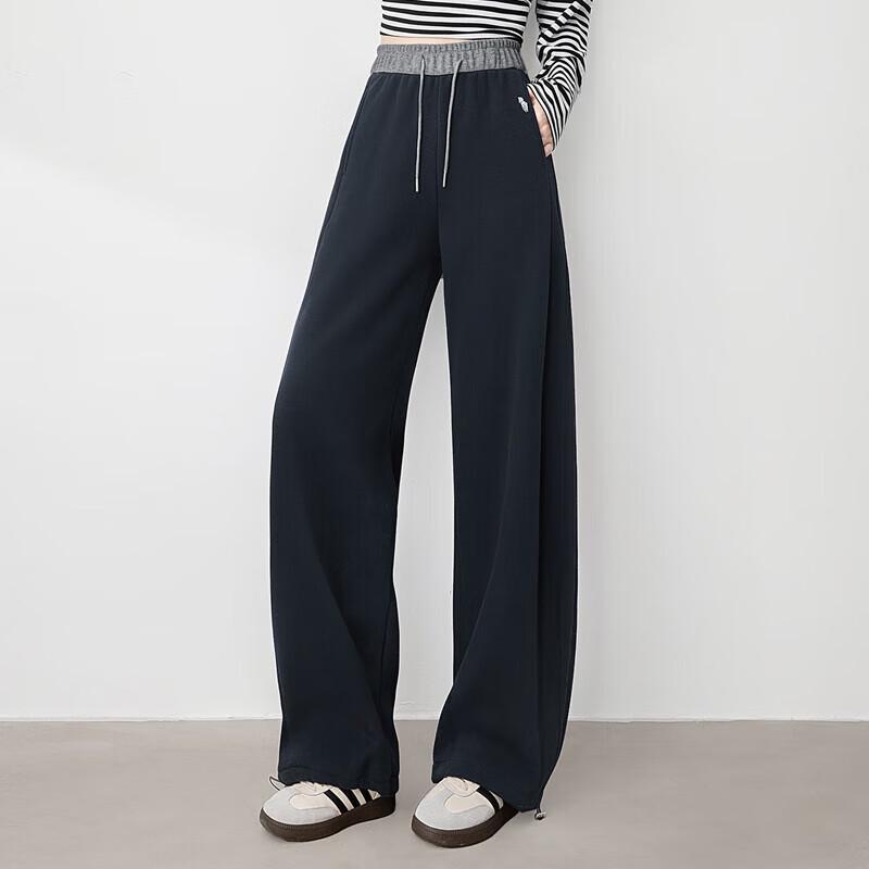 Women's Color-Block Elastic Waist Loose Wide-Leg Pants