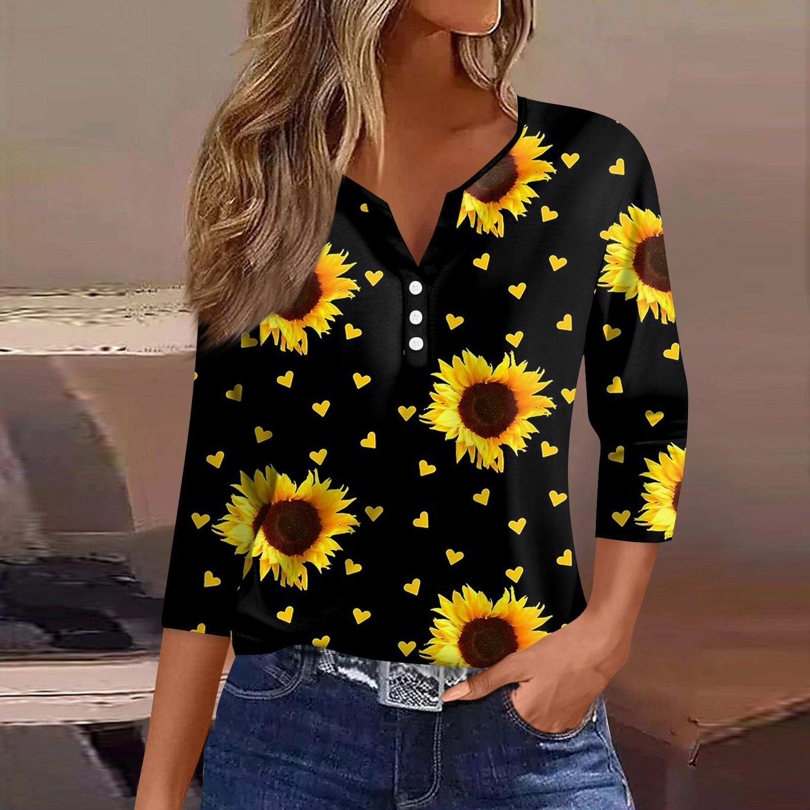 

Женские топы с рукавами 3/4 и цветочным принтом, винтажные модные повседневные свободные рубашки с v-образным вырезом, рубашки больших размеров L чёрный