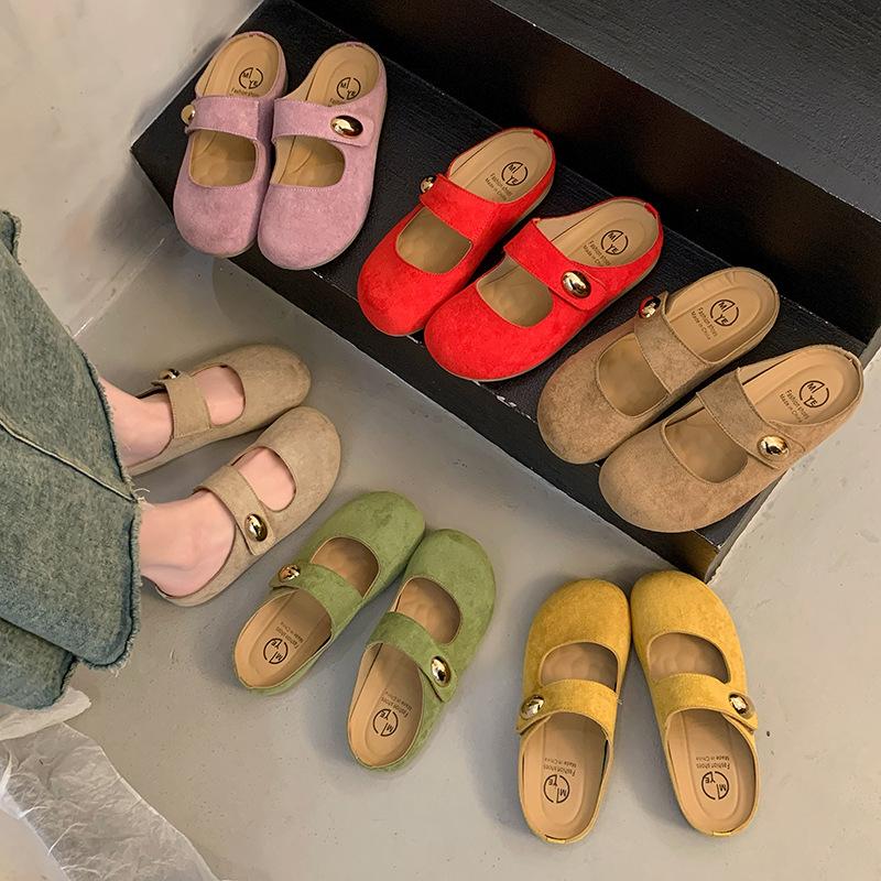 Flat-bottomed Boken Shoes Women's Half-slippers with A Toe Cap One-foot Wear In Spring and Summer and Annoying Cold Slippers