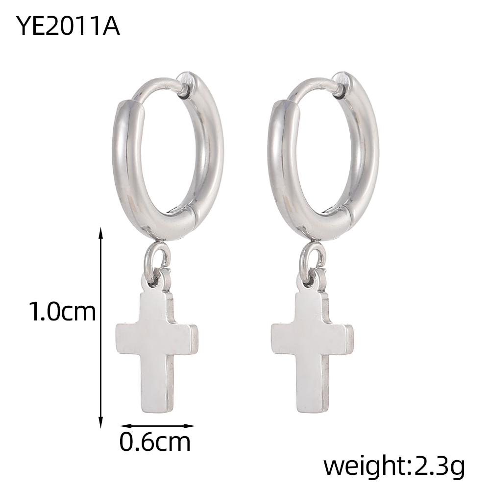 CARLIDANA Gold Plated Punk Style Cross Pendant Earrings Hip Hop Stainless Steel Hoop Earrings for Women Huggie Style-for Gift