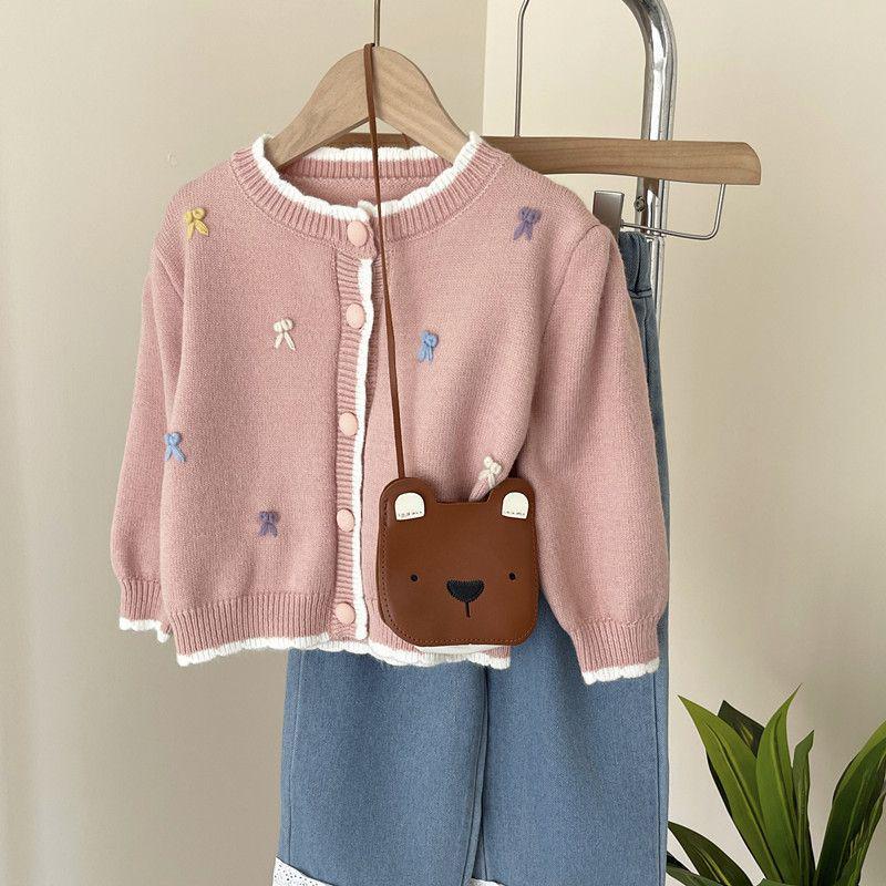 Girls Knit Cardigan - Stylish Solid Color Outerwear for Spring and Autumn 2026 130 cm