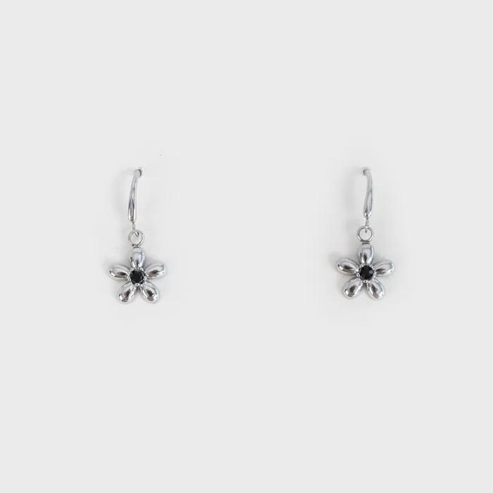Black and silver flower earring