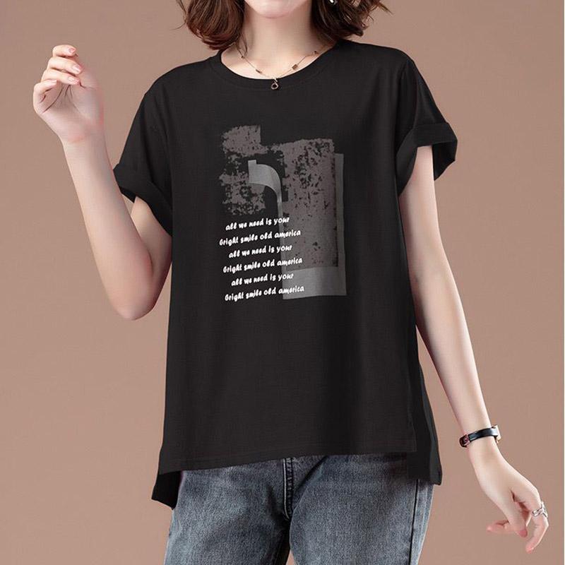 

Футболка для женщин, летняя футболка большого размера, мягкая, свободная, с принтом, повседневная, удобная, пуловер, футболка, топ XXXXL чёрный