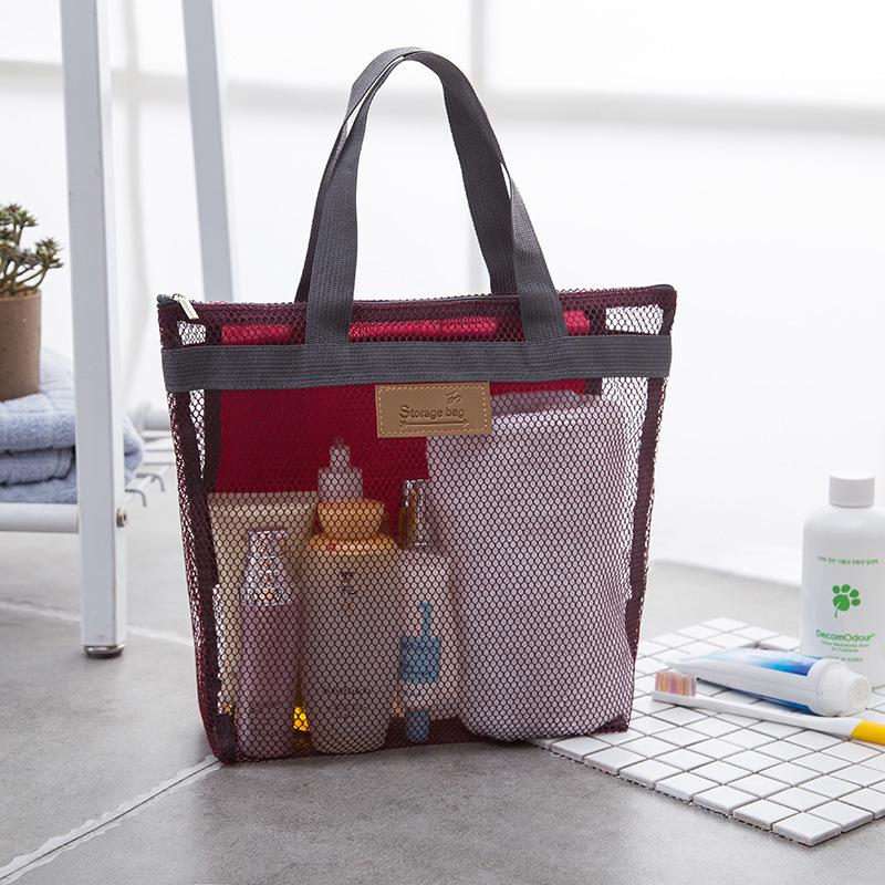 Mesh Beach Tote: Travel Storage & Toiletry Bag with Barcode Sticker